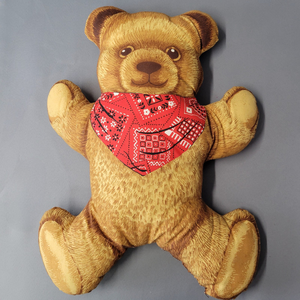 Vintage Handmade 80s Bandana Bear Fabric Pillow Plush Sewn Craft Stuffed‎ Animal